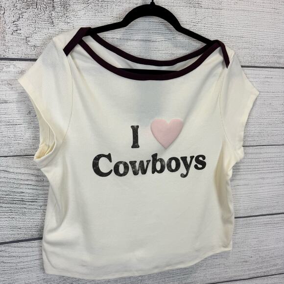Grayson Threads Plus Size Cream Ribbed I Love Cowboys Crop Tee Size XXL - Picture 2 of 6